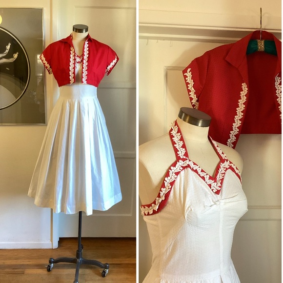 Vintage 1950s Halter Dress & Bolero Jacket Rockabilly - Picture 1 of 8